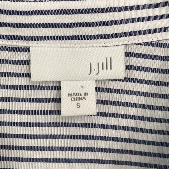 J Jill Stripe Button Front Peplum Tunic Top Blouse Oversized V-Neck Long Sleeve - Picture 8 of 13